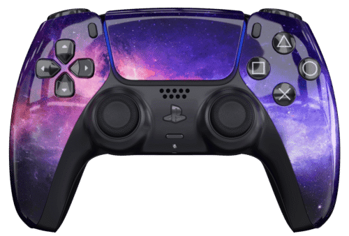 Purple Galaxy PS5 Controller With Black Buttons and Back Shell