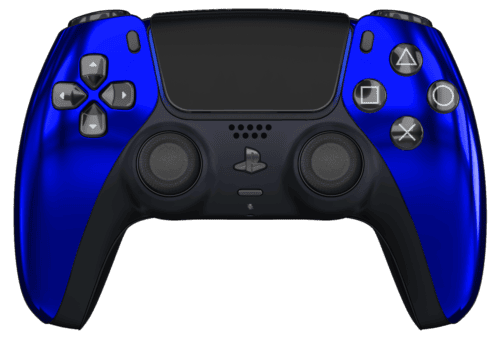 Chrome Blue PS5 Controller with Black Buttons and Back Shell
