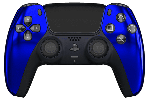 Chrome Blue PS5 Controller with Black Buttons and Back Shell