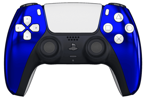 Chrome Blue PS5 Controller with White Buttons and Back Shell