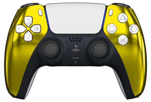 Chrome Gold PS5 Controller with White Buttons and Back Shell