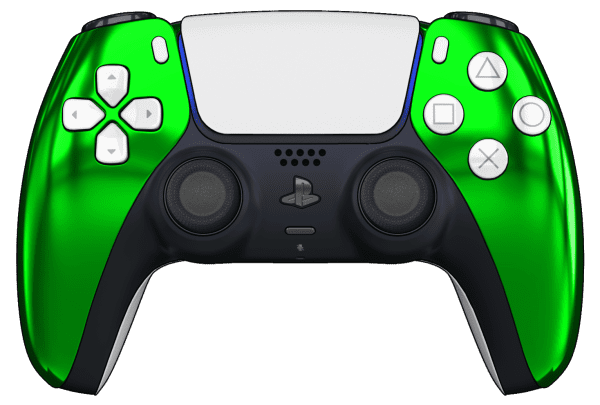 Chrome Green PS5 Controller with White Buttons and Back Shell