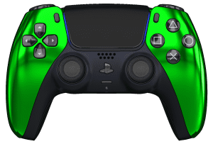 Chrome Green PS5 Controller with Black Buttons and Back Shell
