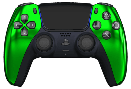 Chrome Green PS5 Controller with Black Buttons and Back Shell