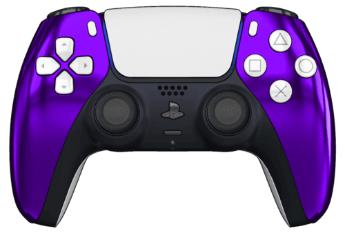Chrome Purple PS5 Controller with White Buttons and Back Shell