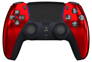 Chrome Red PS5 Controller with Black Buttons and Back Shell