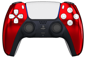 Chrome Red PS5 Controller with White Buttons and Back Shell