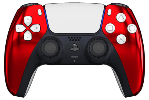 Chrome Red PS5 Controller with White Buttons and Back Shell