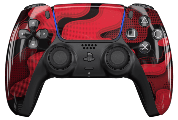 Red Camo PS5 Controller with Black Buttons and Back Shell