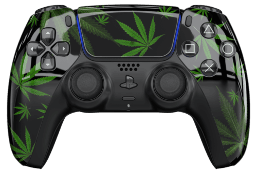 Cannabis PS5 Controller with Black Buttons and Back Shell