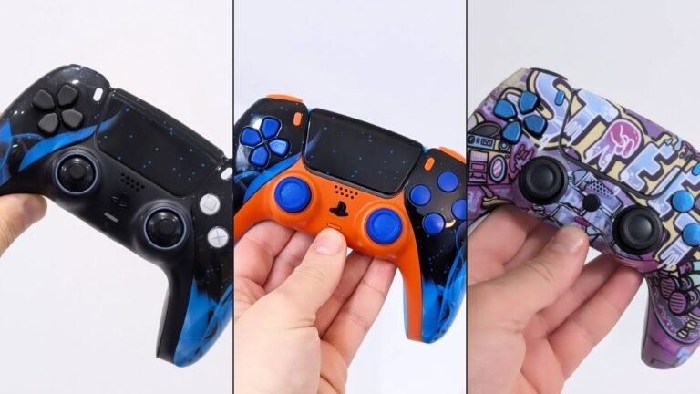 Photos of custom PS5 controllers done by The Controller People
