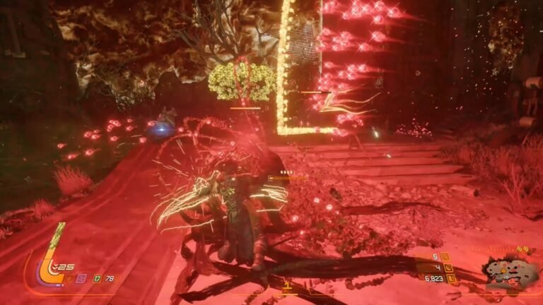 Best PS5 controller settings for Saros 2026 showing Arjun Devraj Soltari Shield bullet-hell combat on Carcosa.