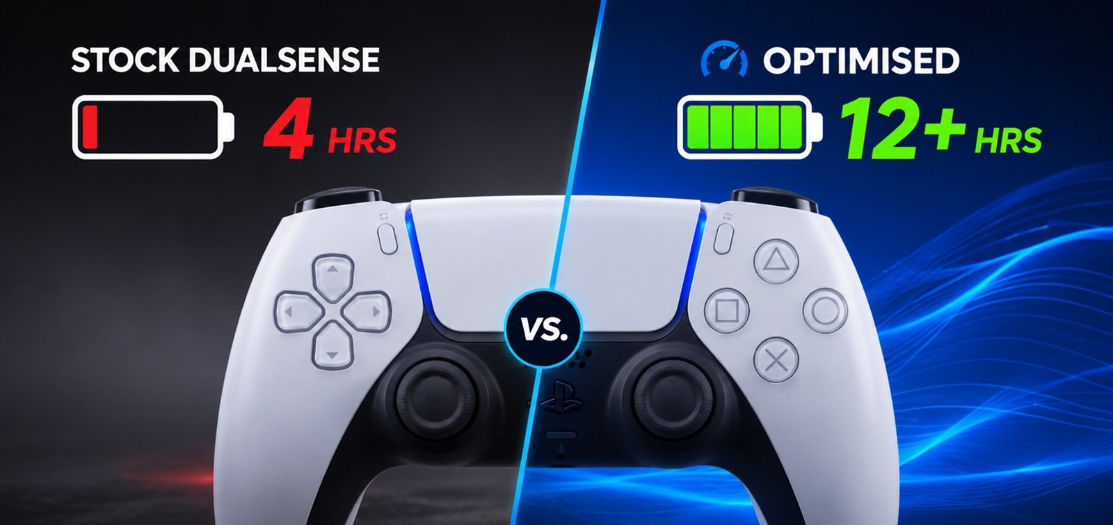 PS5 Controller battery life guide showing why controller dies fast and how to extend from 4 hours to 12 plus hours