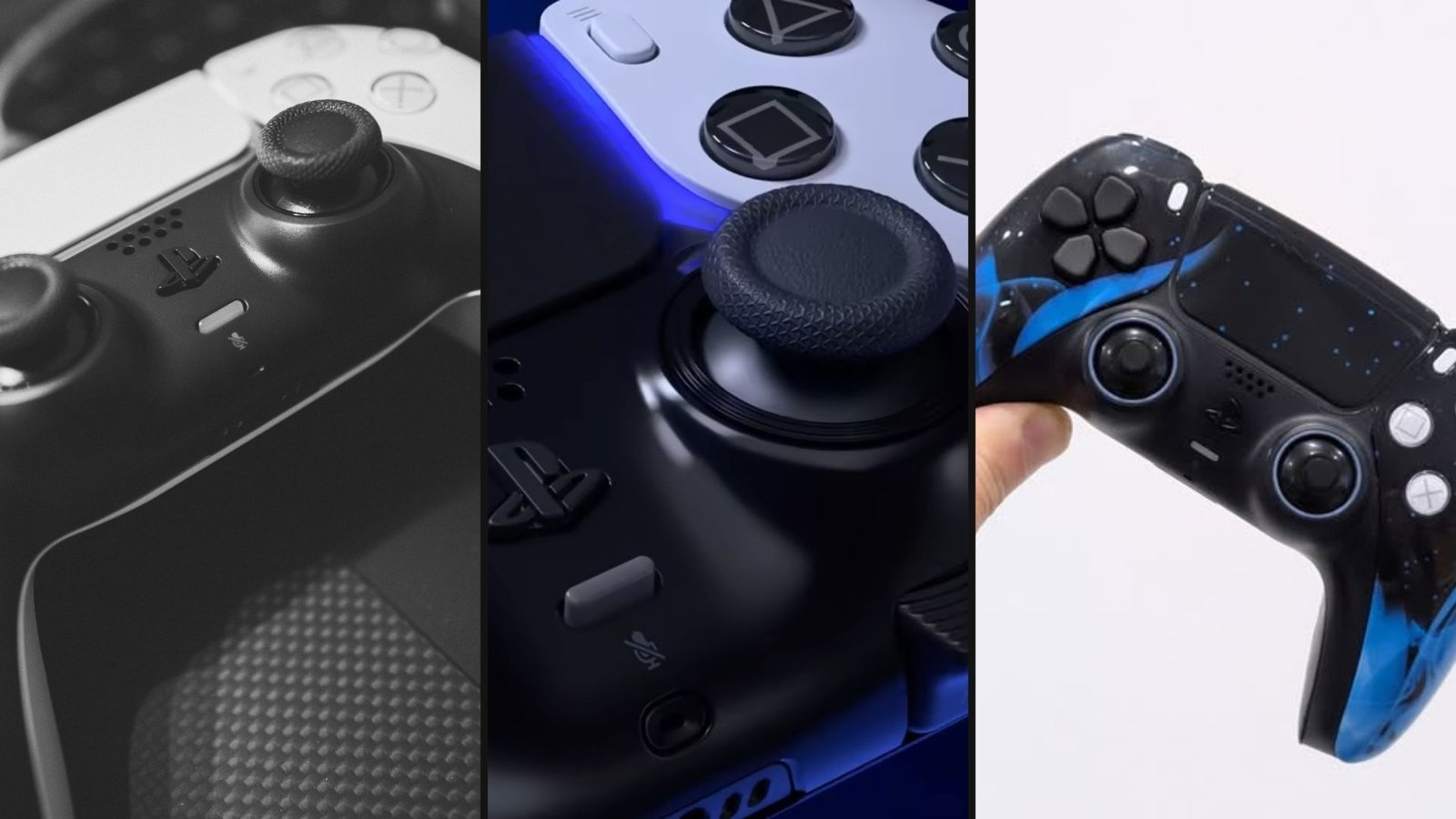 DualSense vs DualSense Edge vs TCP custom PS5 controller comparison showing three best PS5 controller tiers side by side